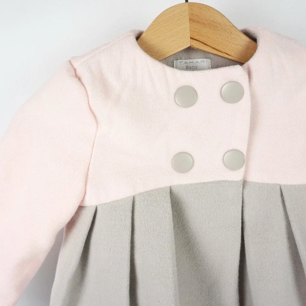 Tahari Baby Coat‎ Kids 6-9M Pink Grey Colorblock Pleated Outerwear